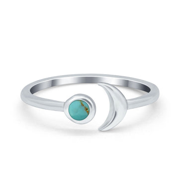 Petite Dainty Moon Cresent Ring Simulated Turquoise CZ 925 Sterling Silver